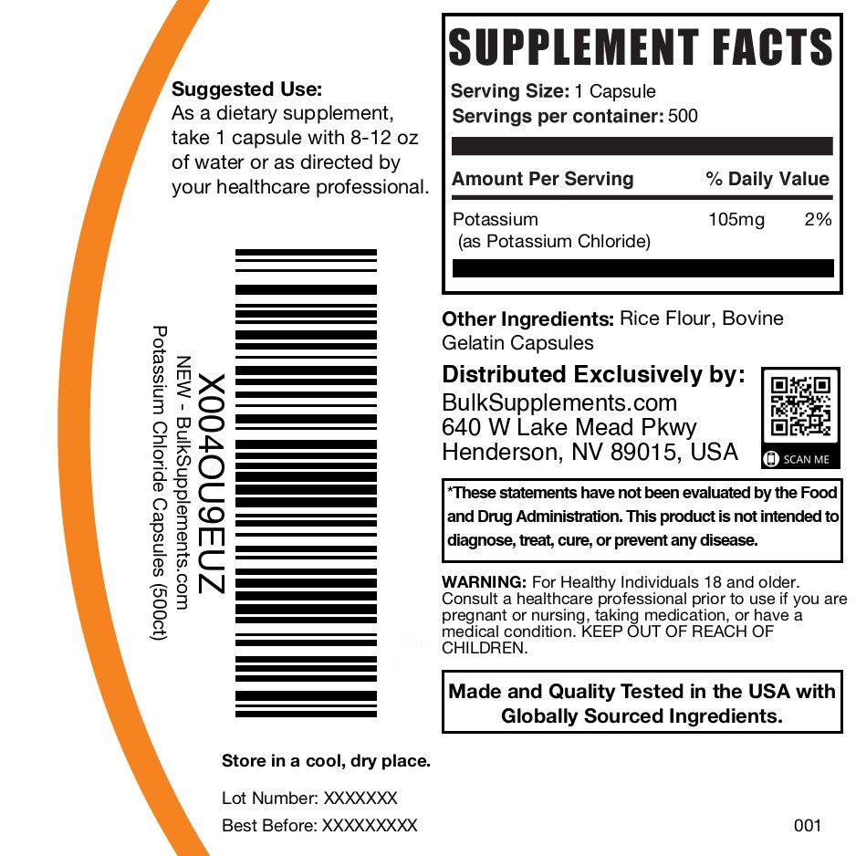 Potassium chloride 500g capsules label