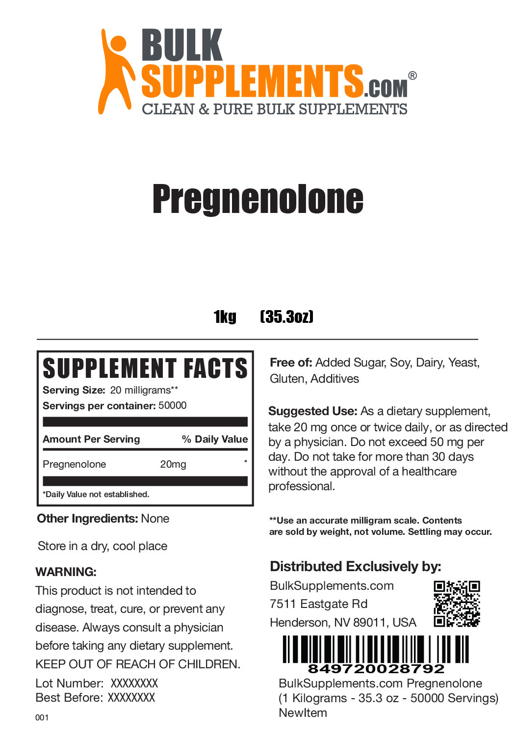 Supplement Facts Pregnenolone