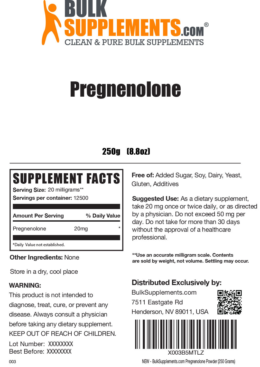 Supplement Facts Pregnenolone