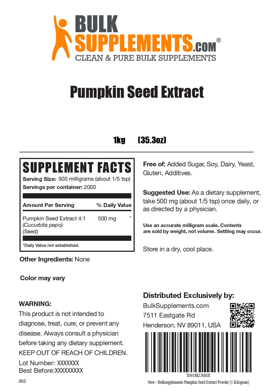 Supplement Facts Pumpkin Seed Extract