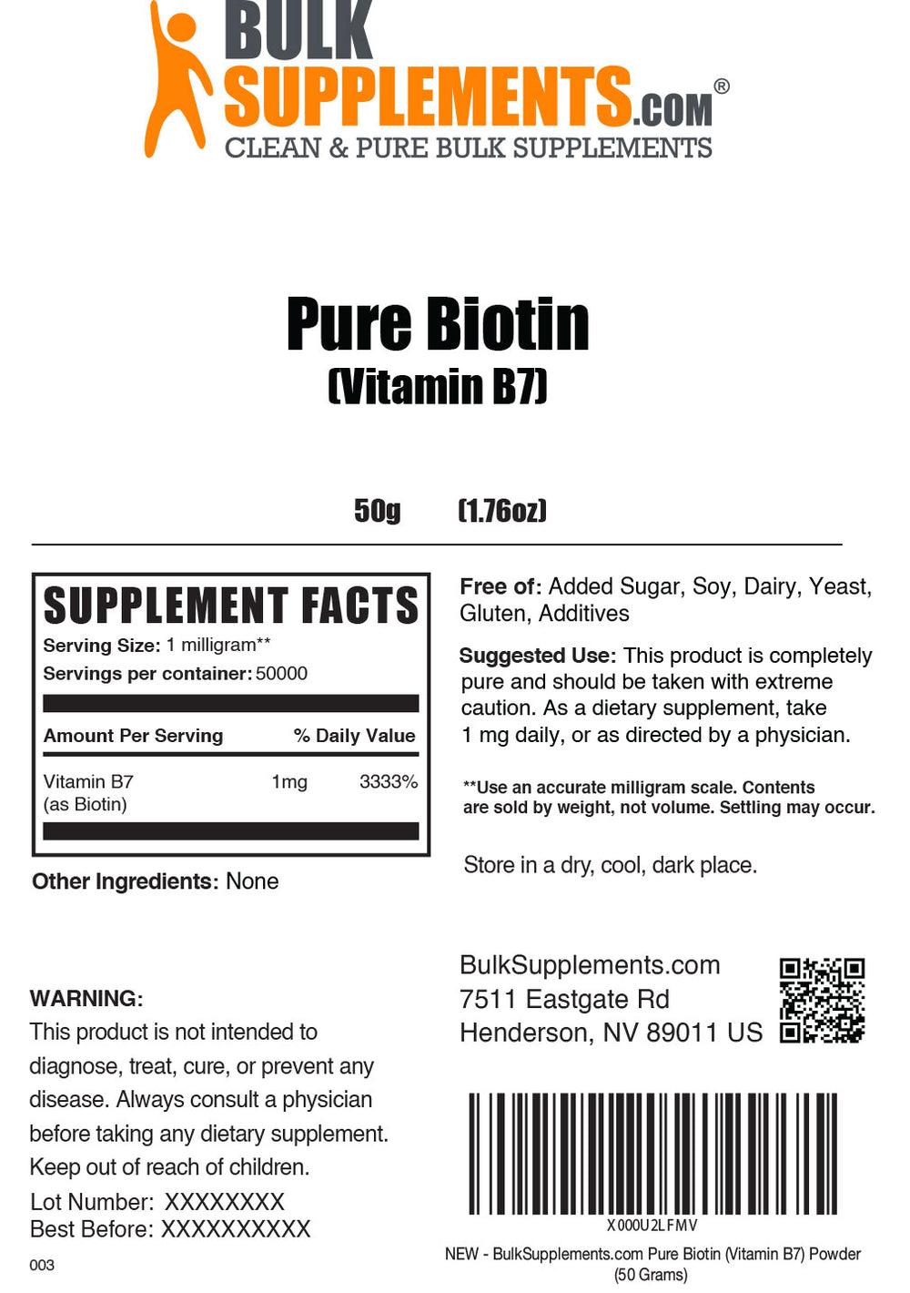 Biotin Powder Vitamin B7 Powder Vitamin B Supplement
