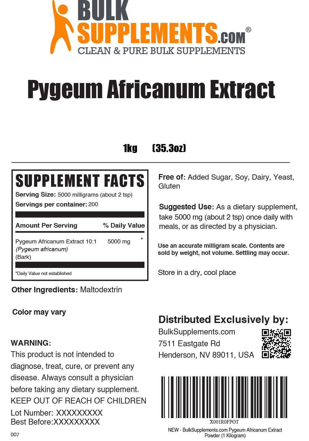 Supplement Facts Pygeum Africanum Extract Powder