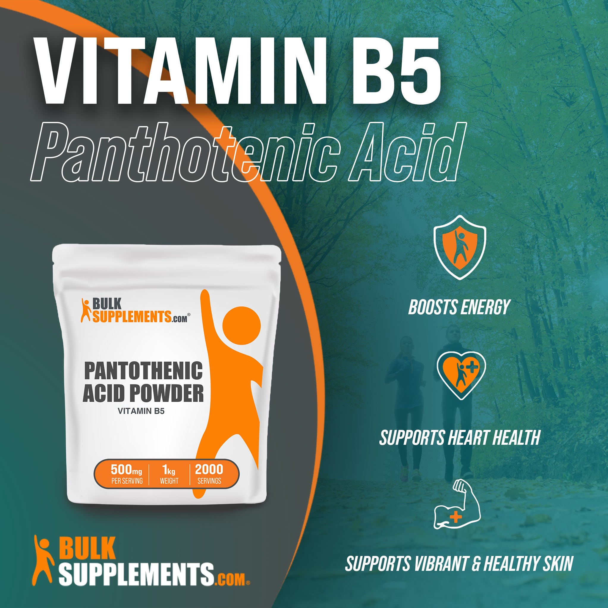 Benefits of Vitamin B5 Pantothenic Acid: boosts energy, supports heart health, supports vibrant and healthy skin