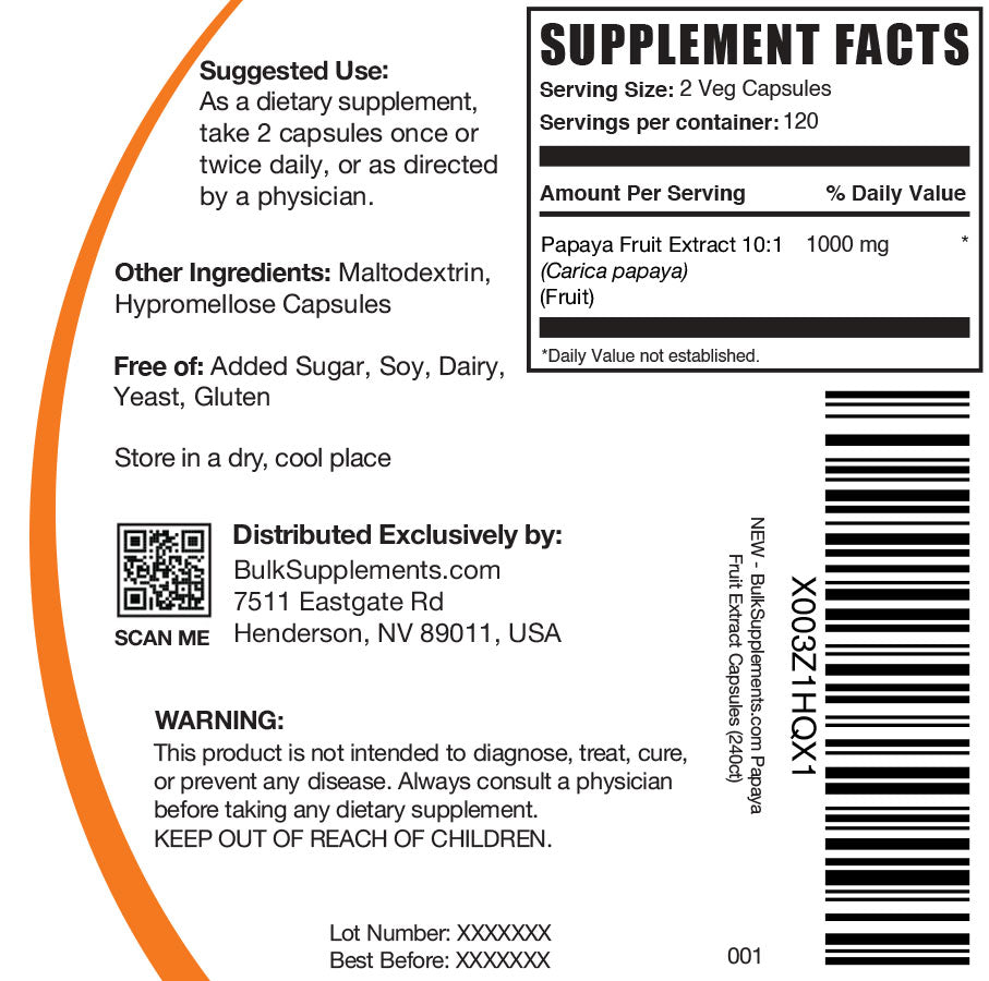 Supplement Facts Papaya Fruit Extract capsules