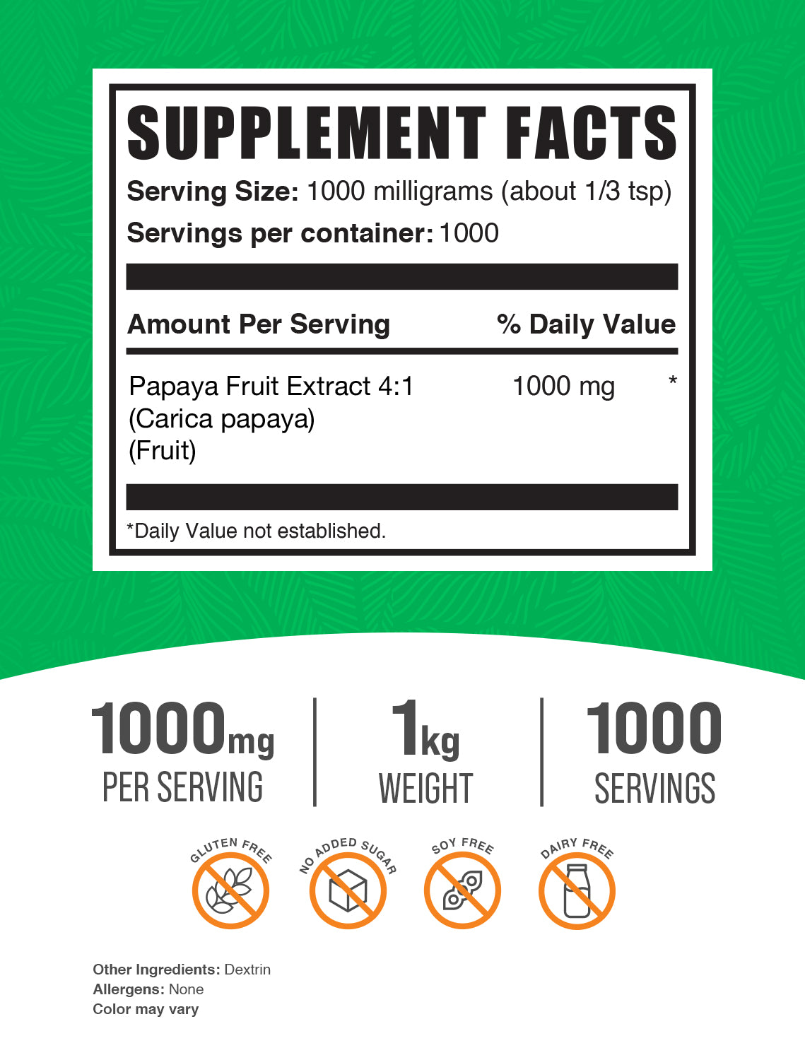 Papaya Fruit Extract Powder 1kg Label