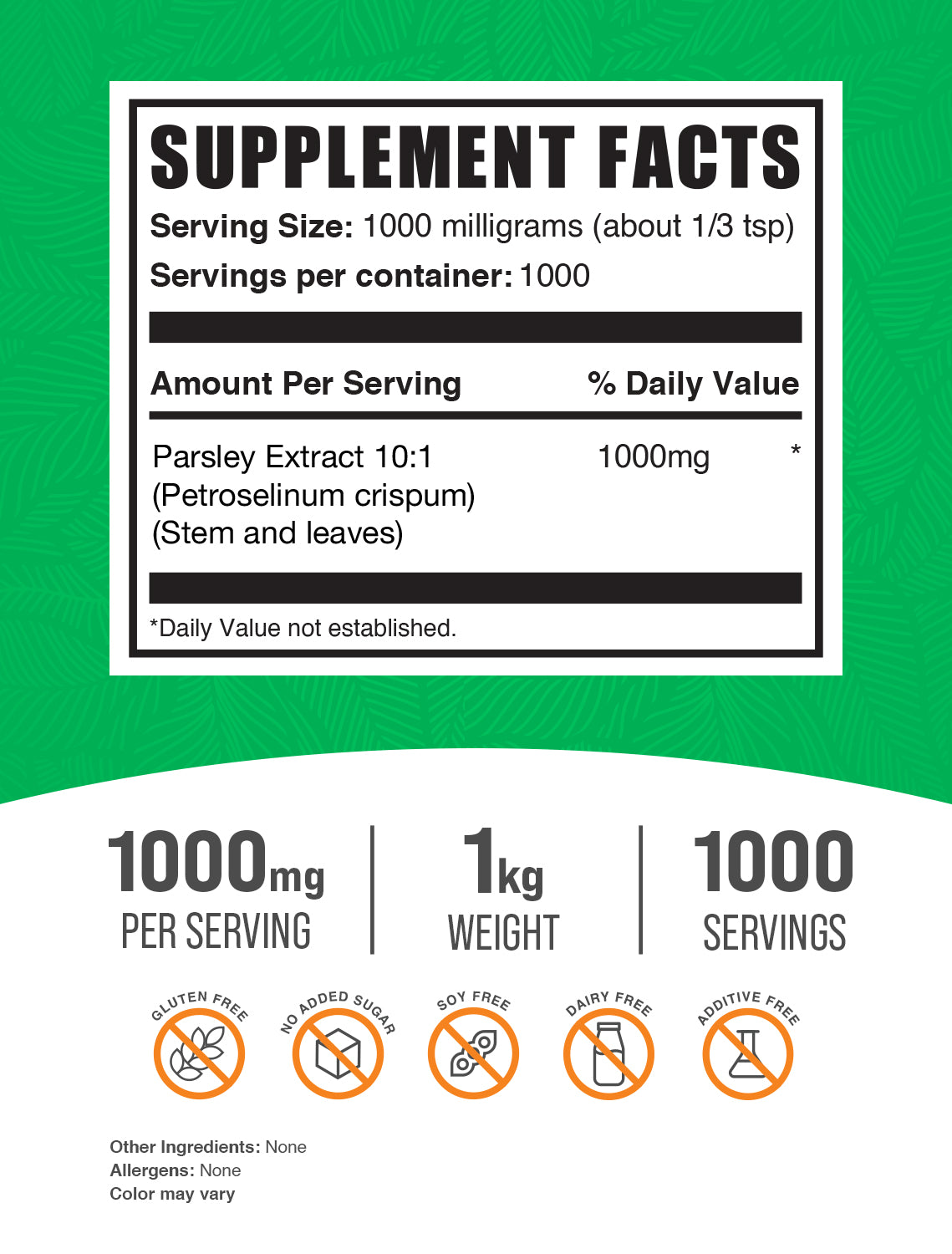 Parsley Extract Powder 1kg Label