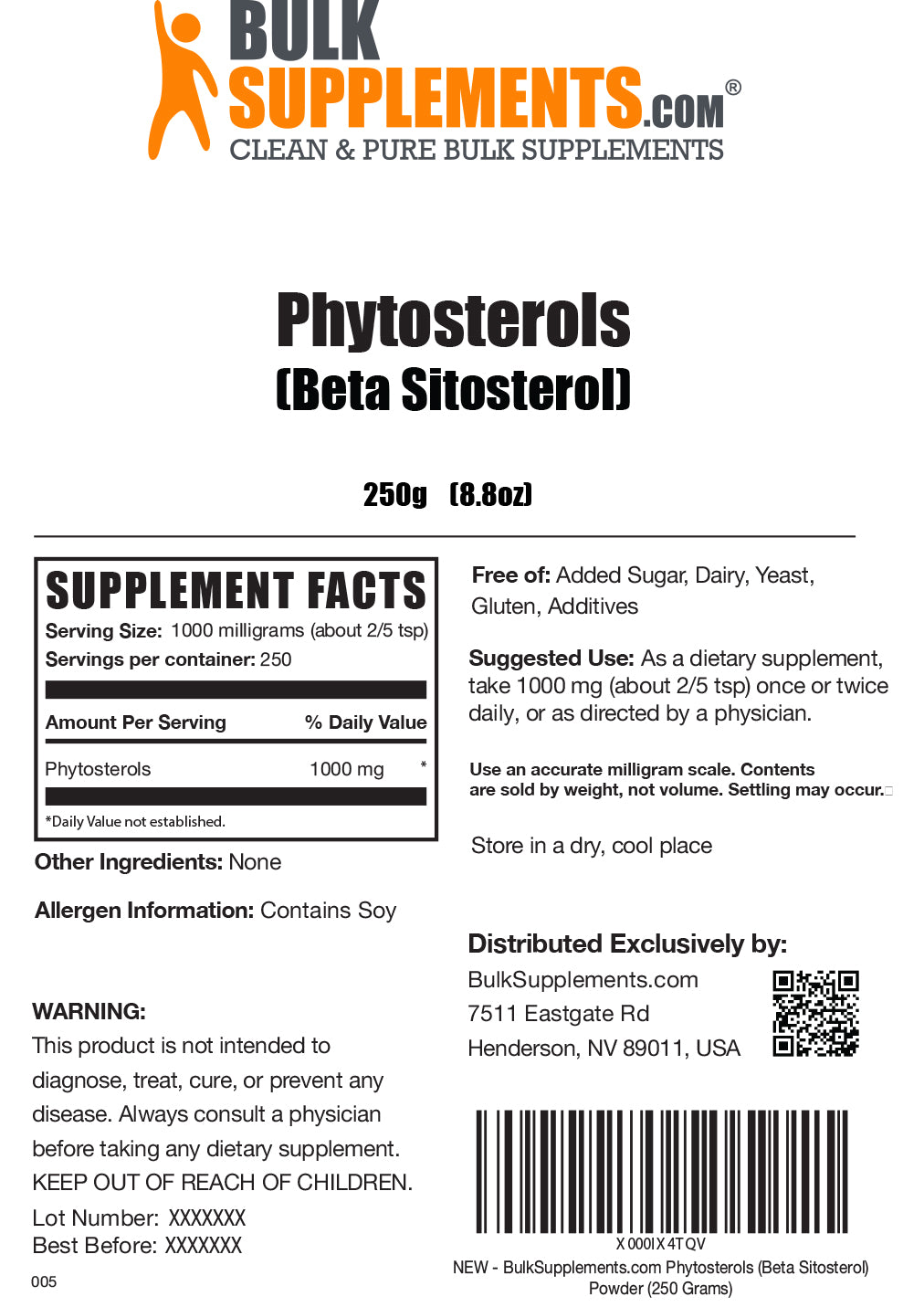 Phytosterols Powder Label 250g