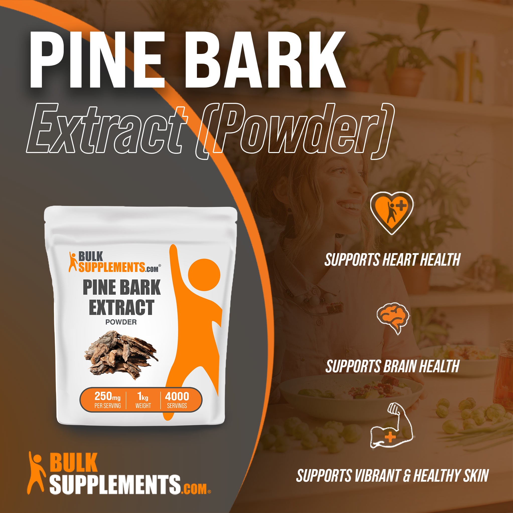 Benefits of Pine Bark Extract: supports heart health, supports brain health, supports vibrant and healthy skin