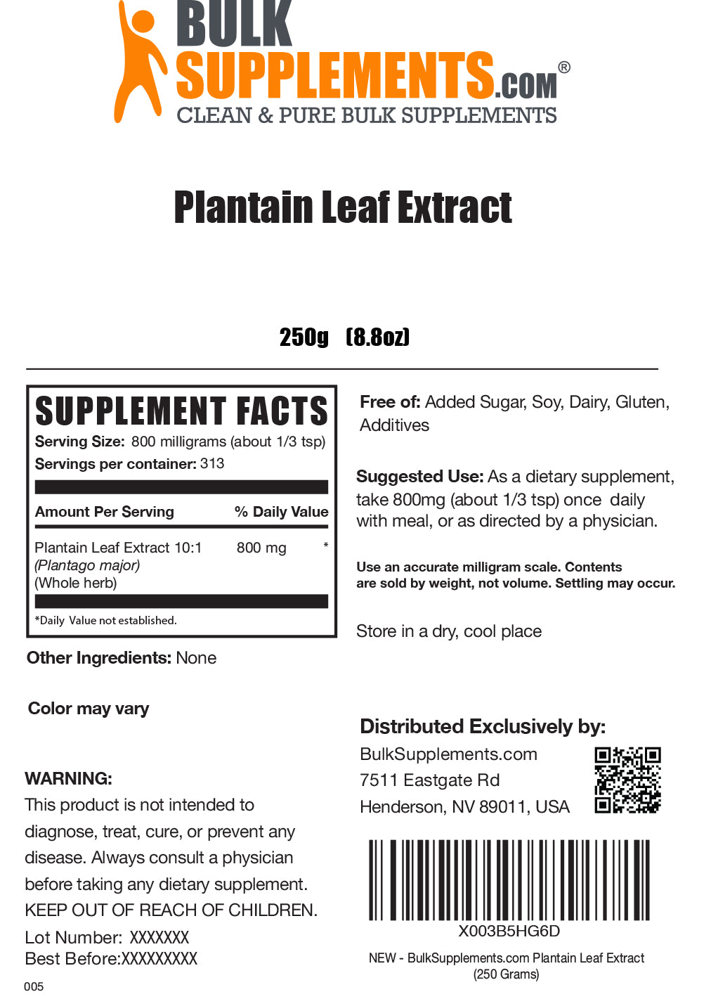 Plantain leaf extract powder label 250g