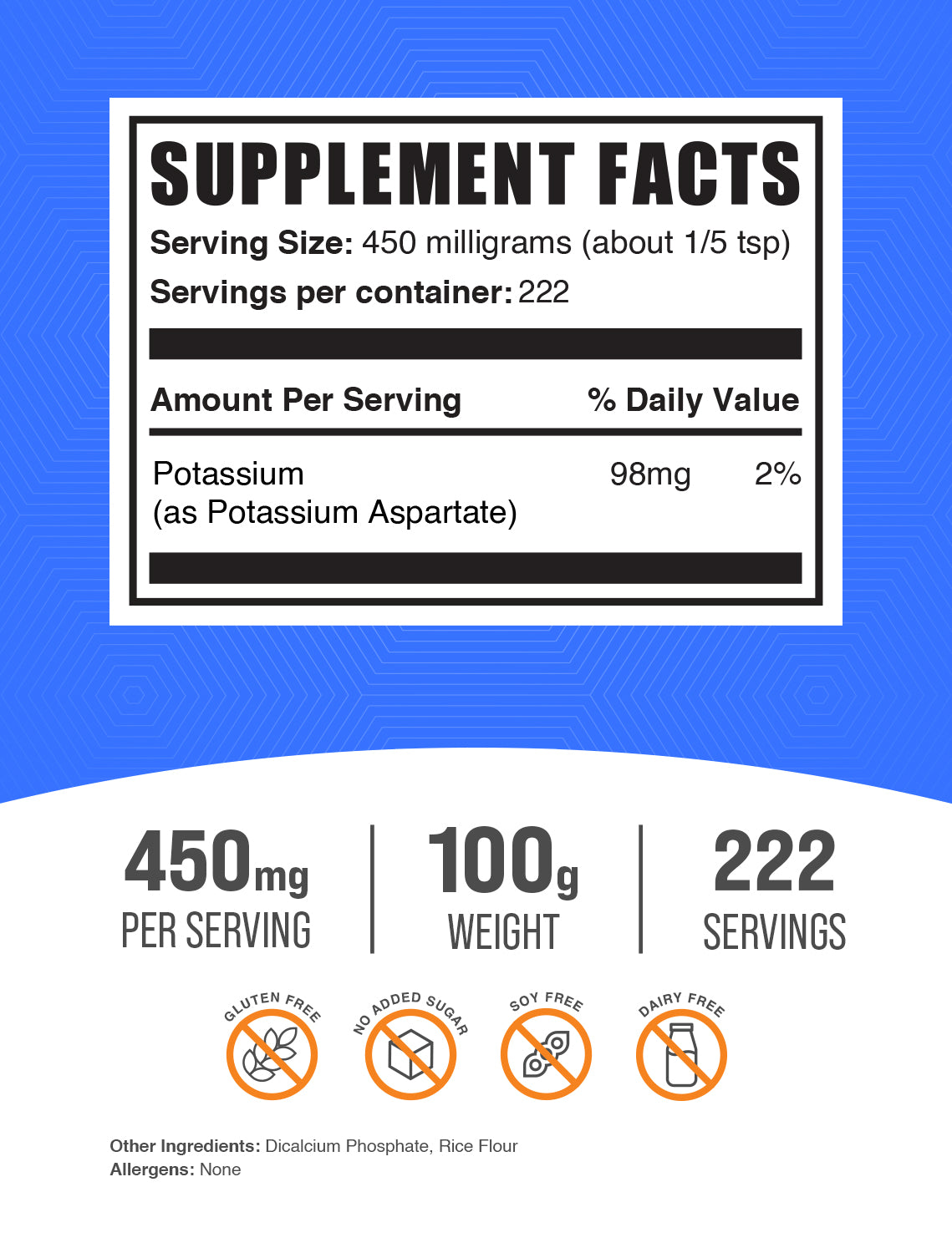 Potassium Aspartate Powder 100g Label