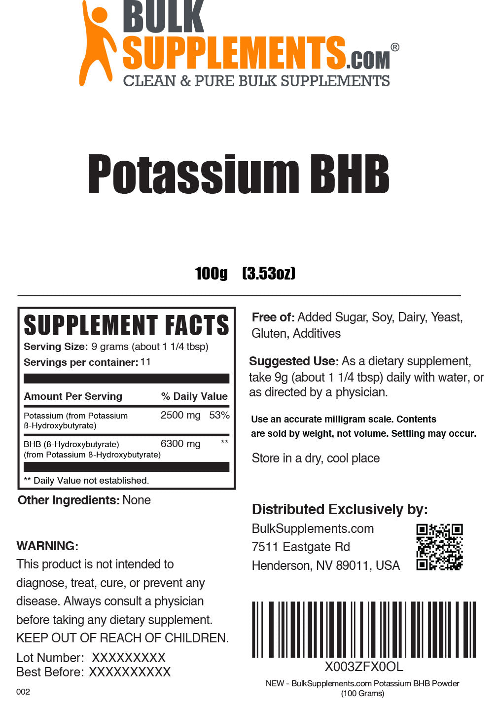 Potassium BHB Supplement Facts