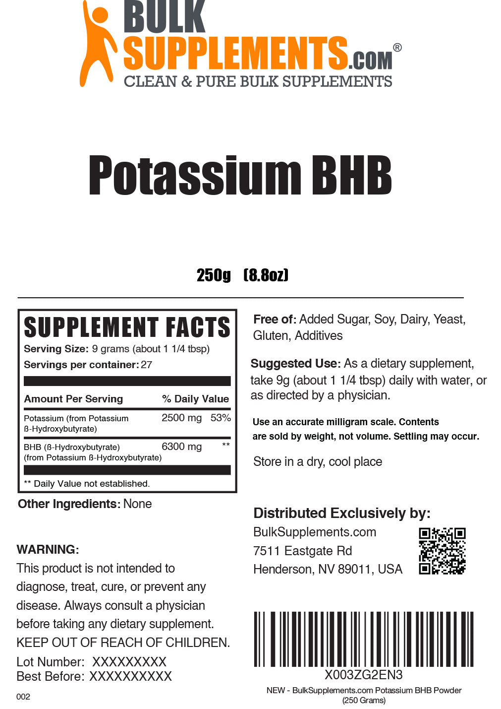 Potassium BHB Supplement Facts