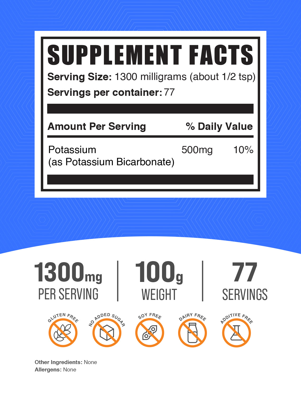 Potassium Bicarbonate Powder 100g Label