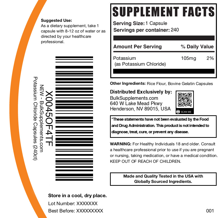 Potassium chloride 240 capsules label
