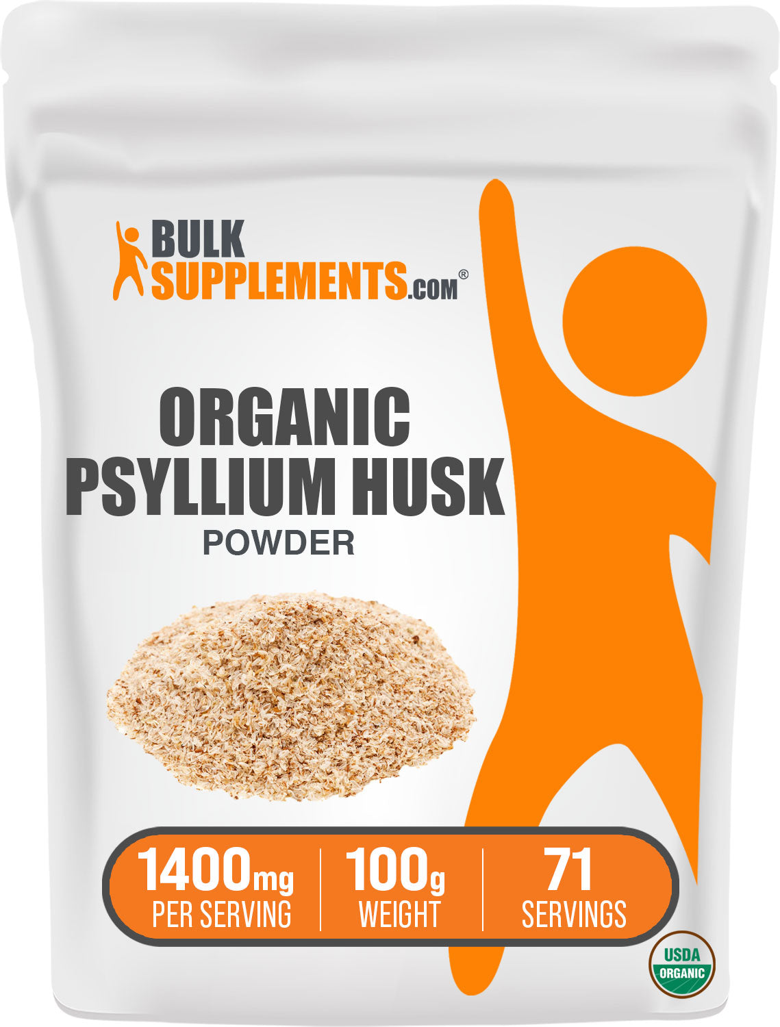 BulkSupplements.com Organic Psyllium Husk Powder 100G Bag