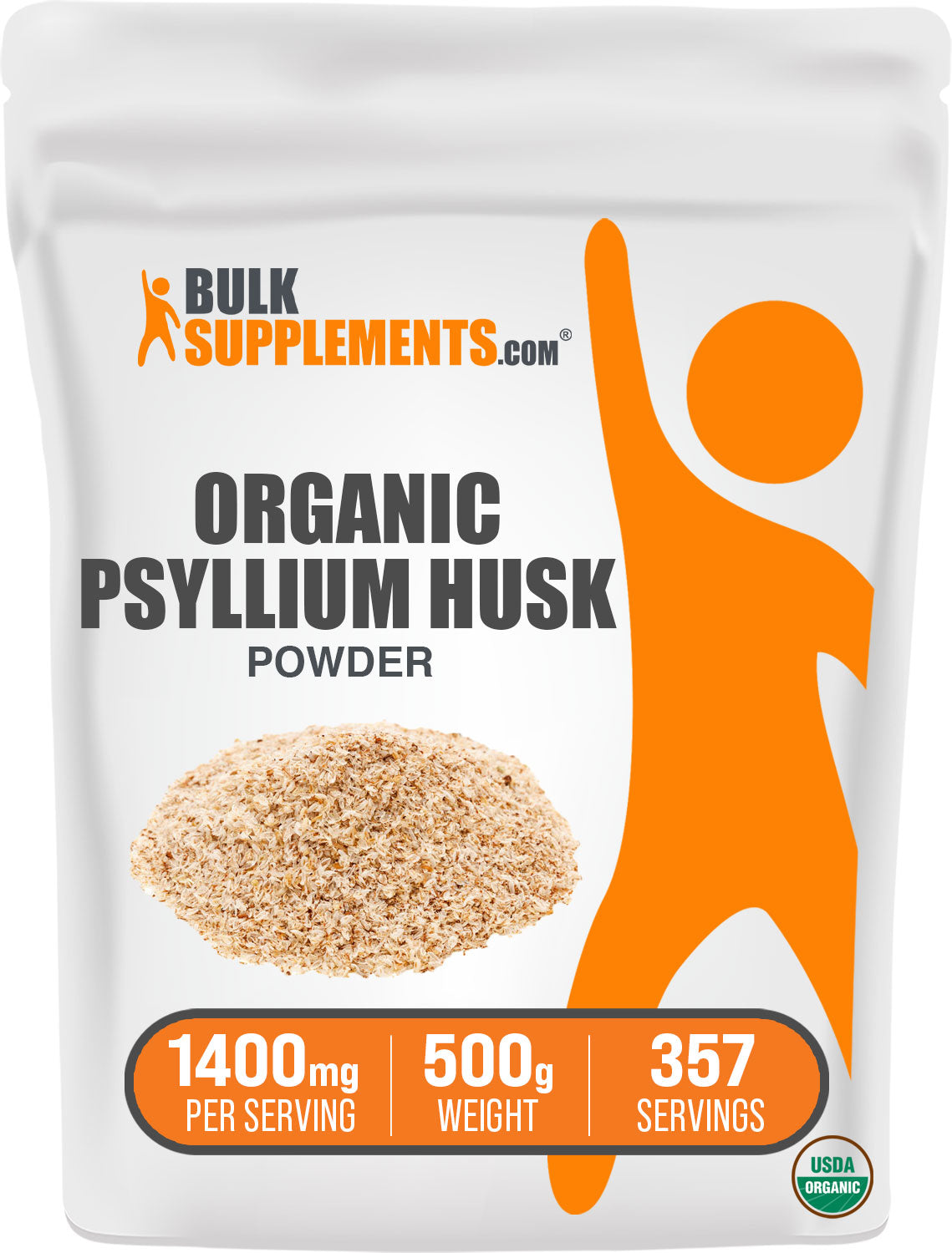 BulkSupplements.com Organic Psyllium Husk Powder 500g Bag