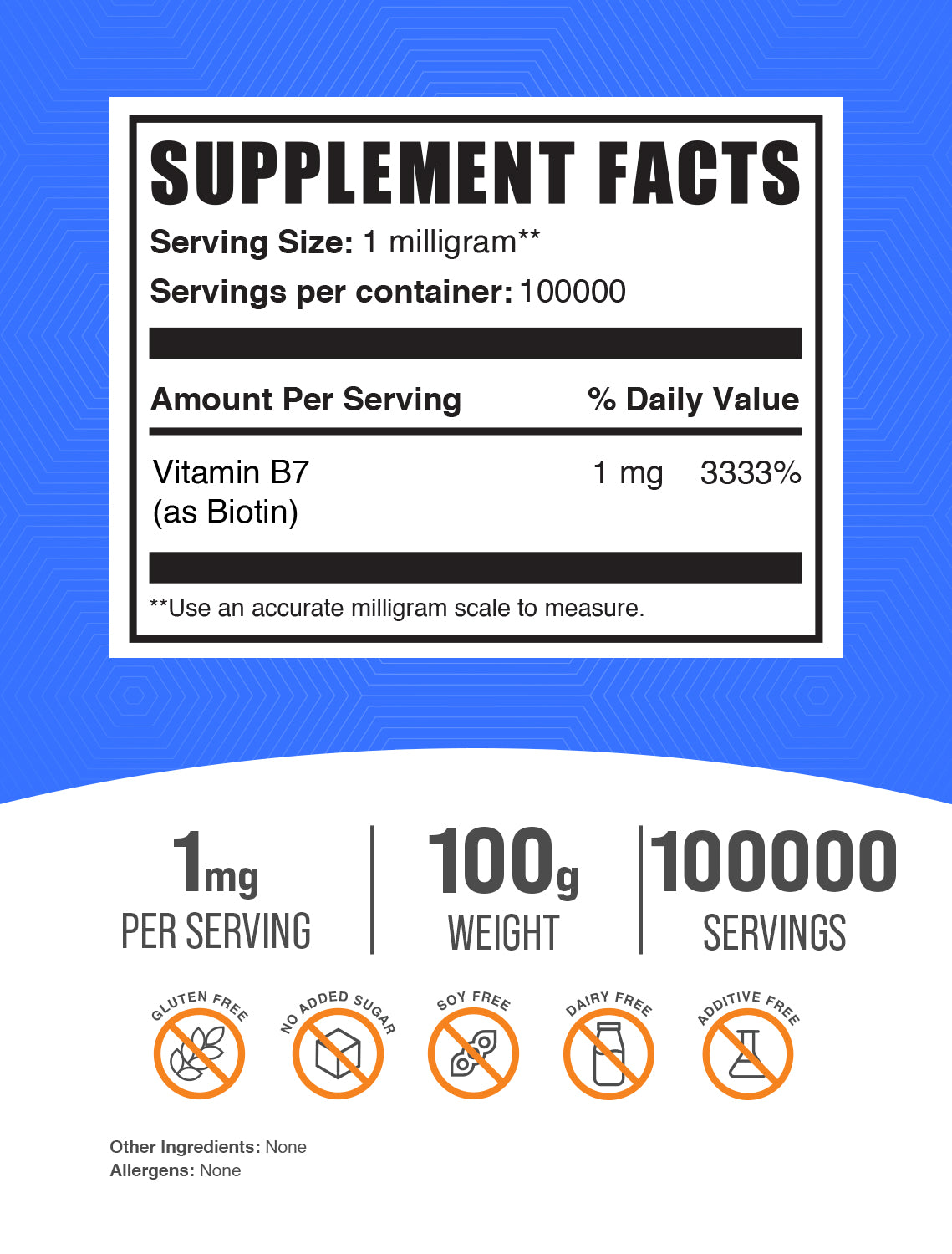 Pure Biotin (Vitamin B7) Powder 100g Label