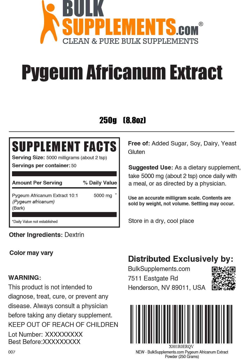 Pygeum Africanum Extract powder label 250g