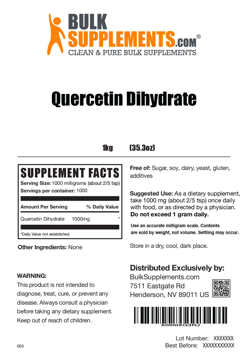 Supplement Facts Quercetin Dihydrate