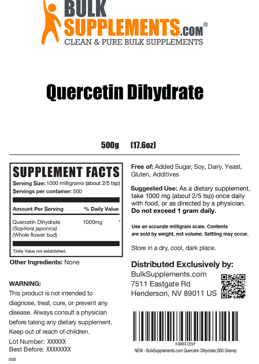 Supplement Facts Quercetin Dihydrate Powder