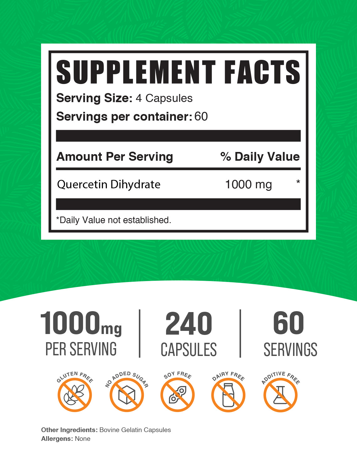 Quercetin Dihydrate capsule label 240 ct