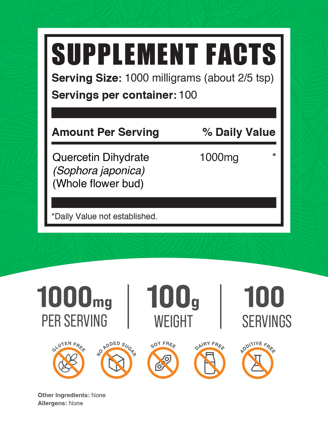 Quercetin Dihydrate powder label 100g