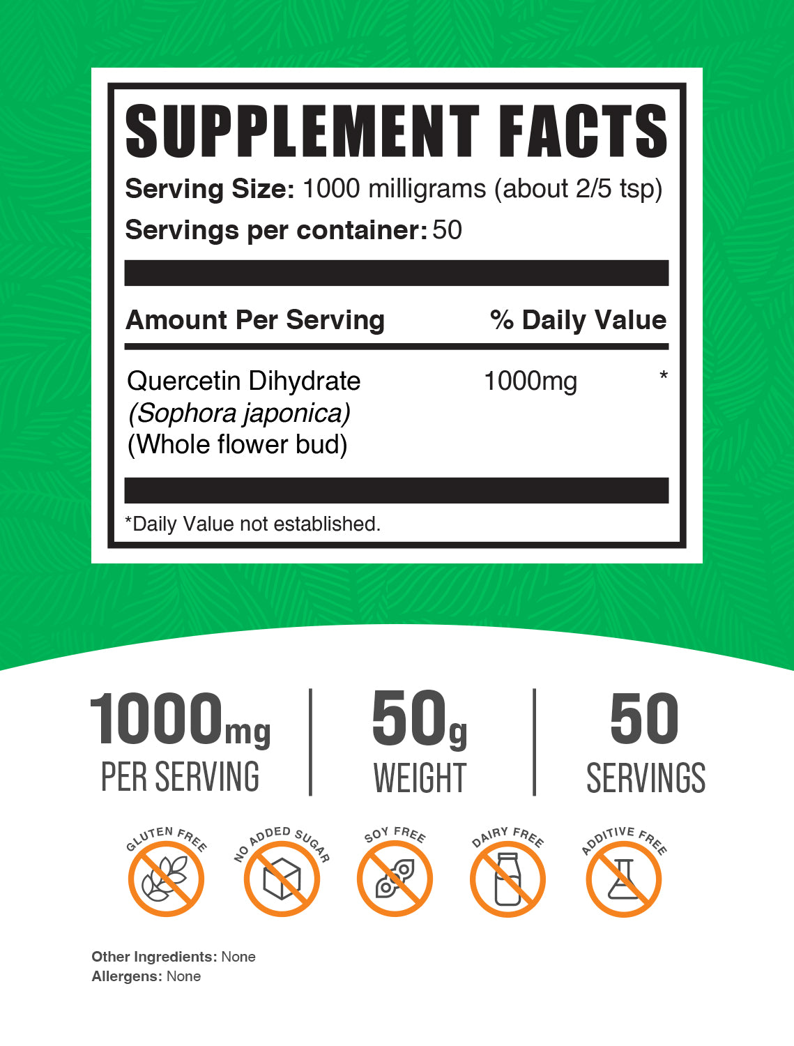 Quercetin Dihydrate powder label 50g