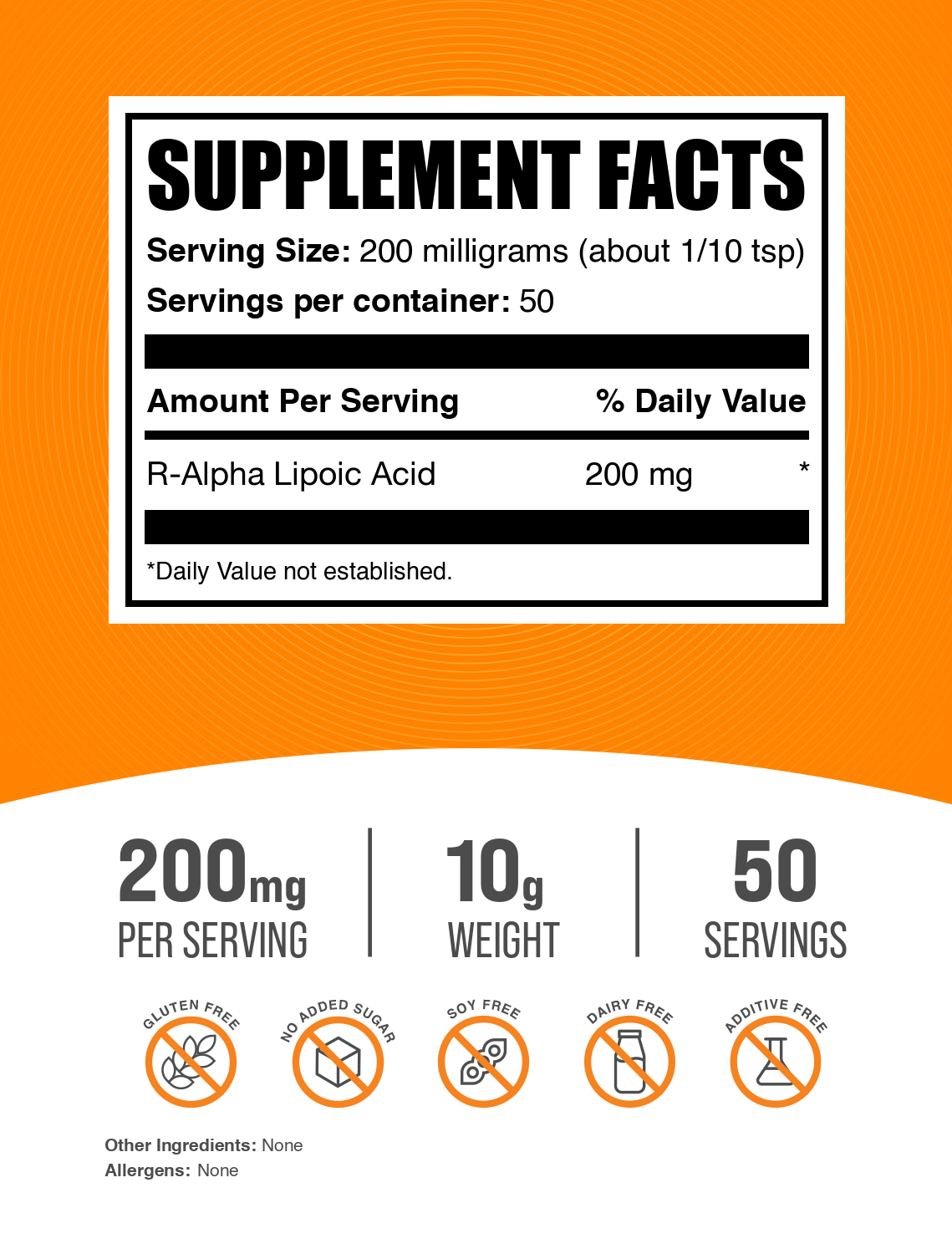 R-Alpha Lipoic Acid powder label 10g