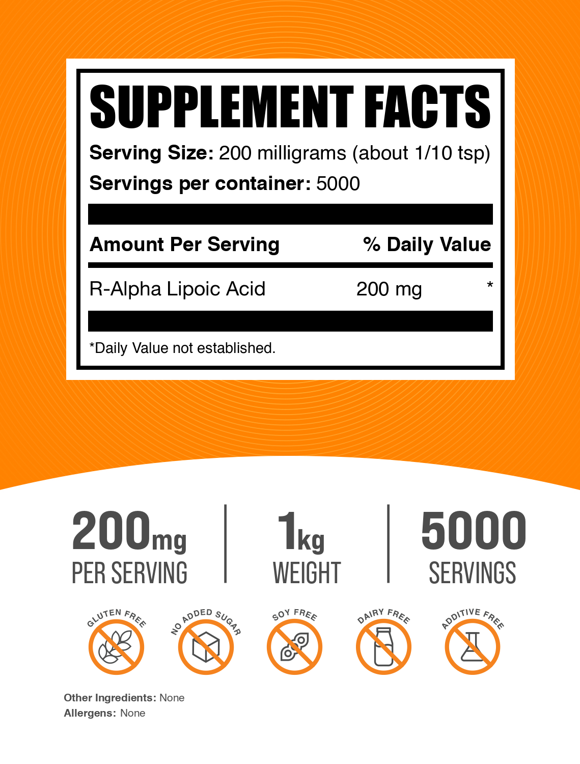 R-Alpha Lipoic Acid powder label 1kg
