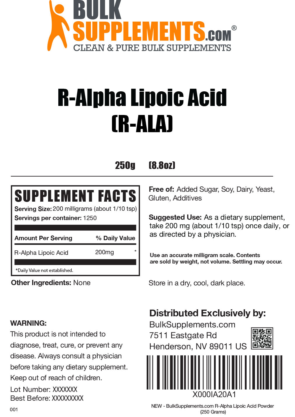 Supplement Facts R-Alpha Lipoic Acid Powder