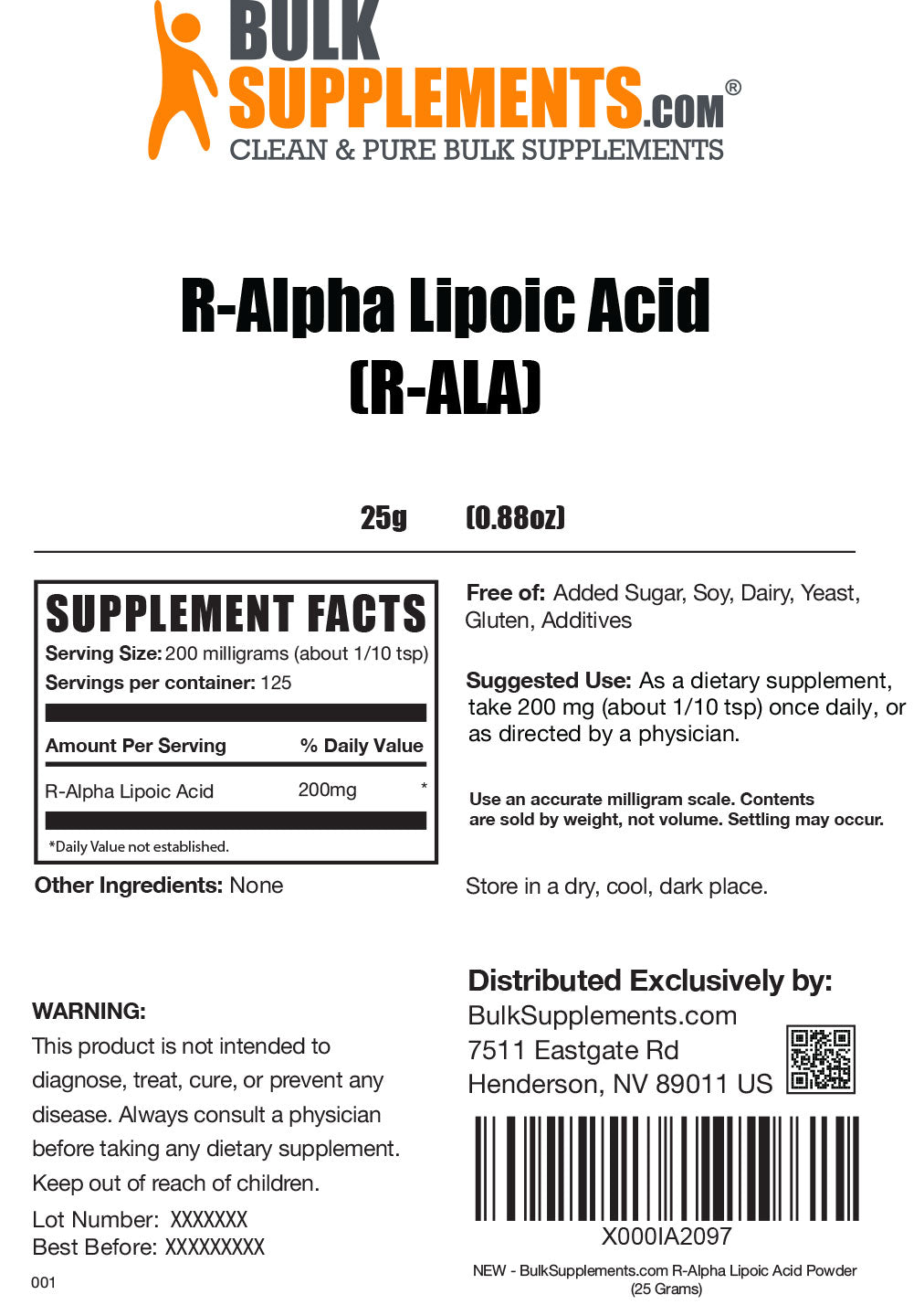 Supplement Facts R-Alpha Lipoic Acid Powder