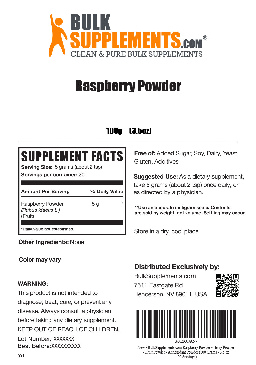 Supplement Facts Raspberry Powder