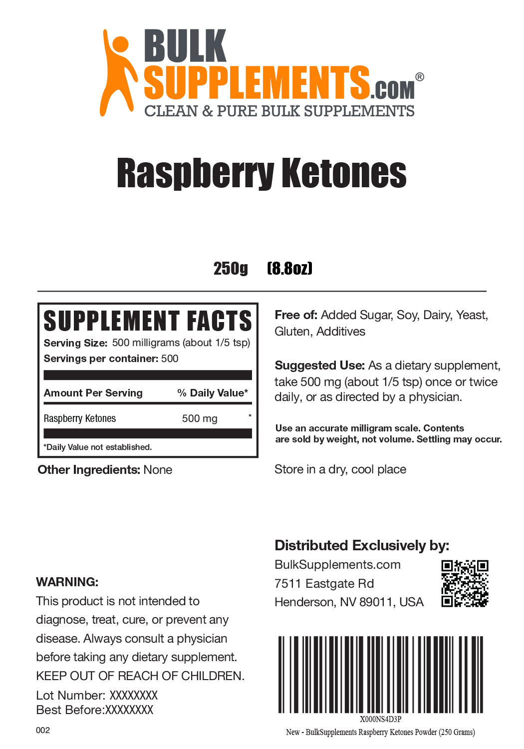 Supplement Facts Raspberry Ketones