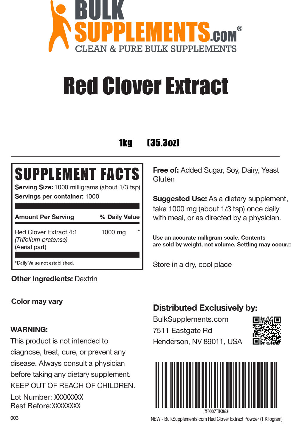 Supplement Facts Red Clover Extract