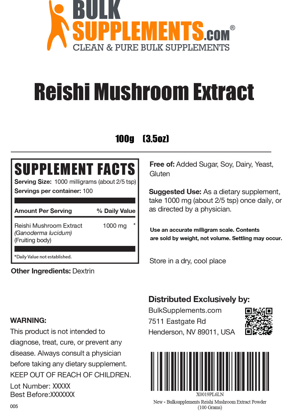 Supplement Facts Reishi Mushroom Extract