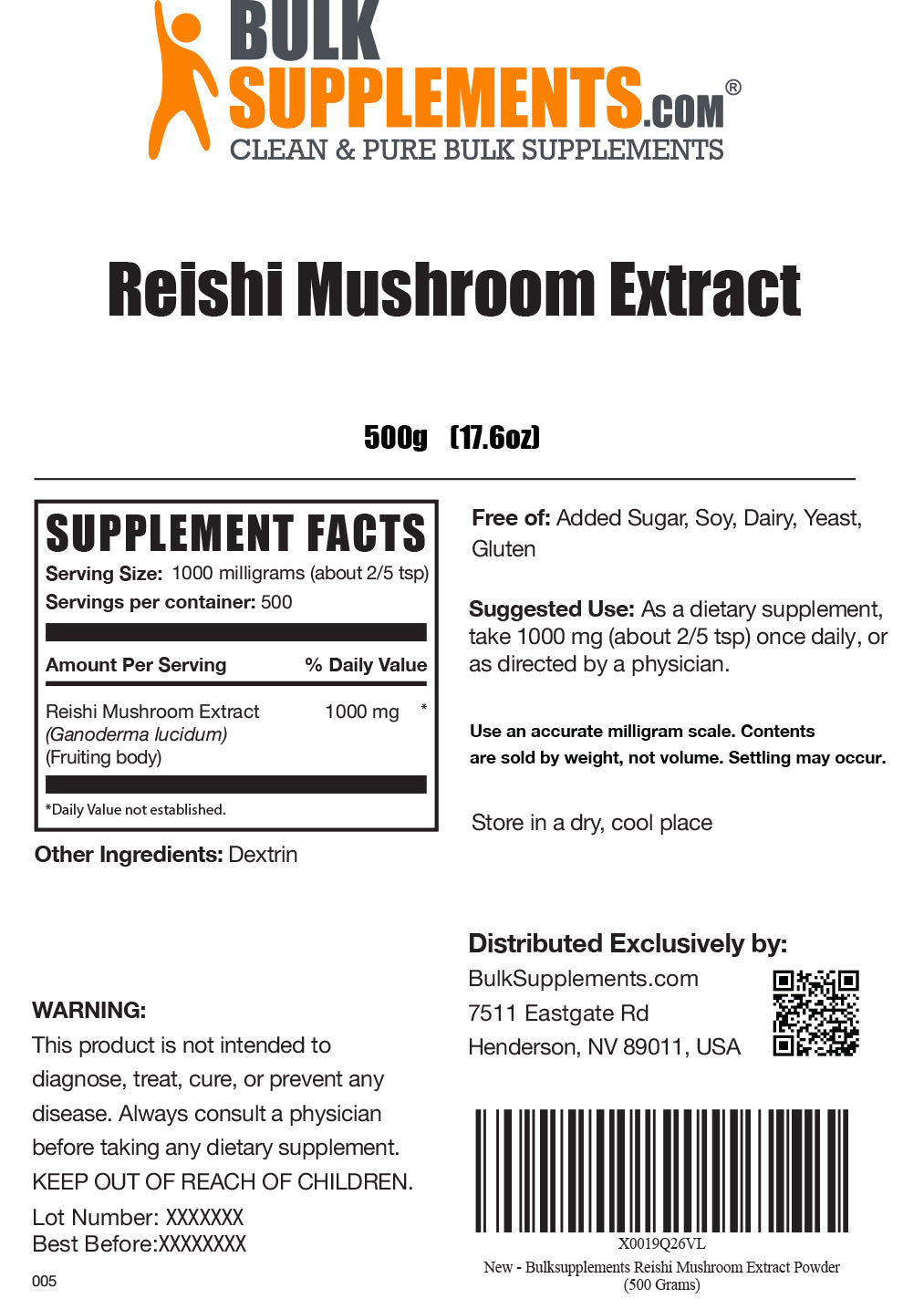 Supplement Facts Reishi Mushroom Extract