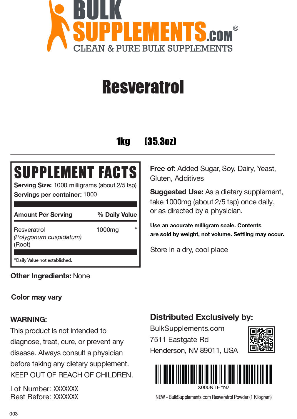 Supplement Facts Resveratrol