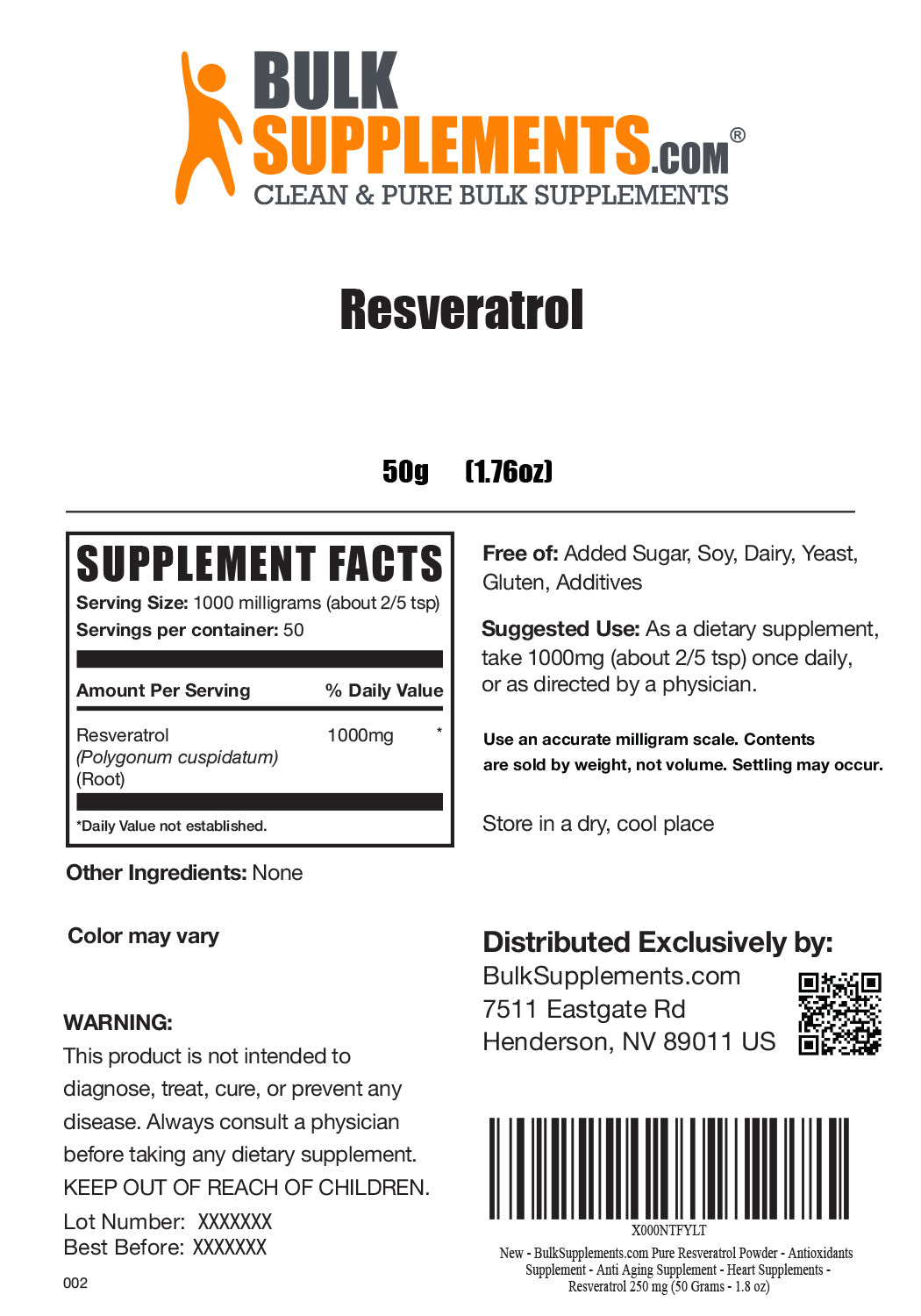 Supplement Facts Resveratrol