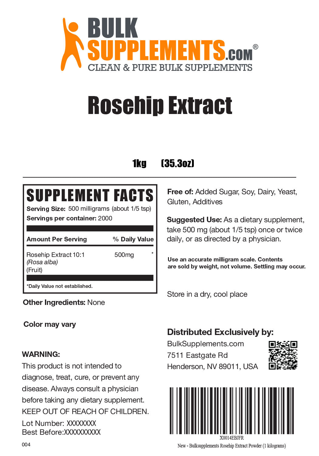 Supplement Facts Rosehip Extract