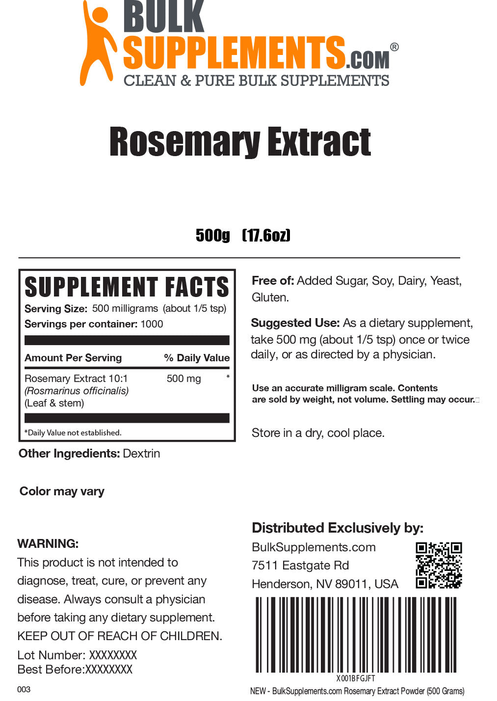 Supplement Facts Rosemary Extract
