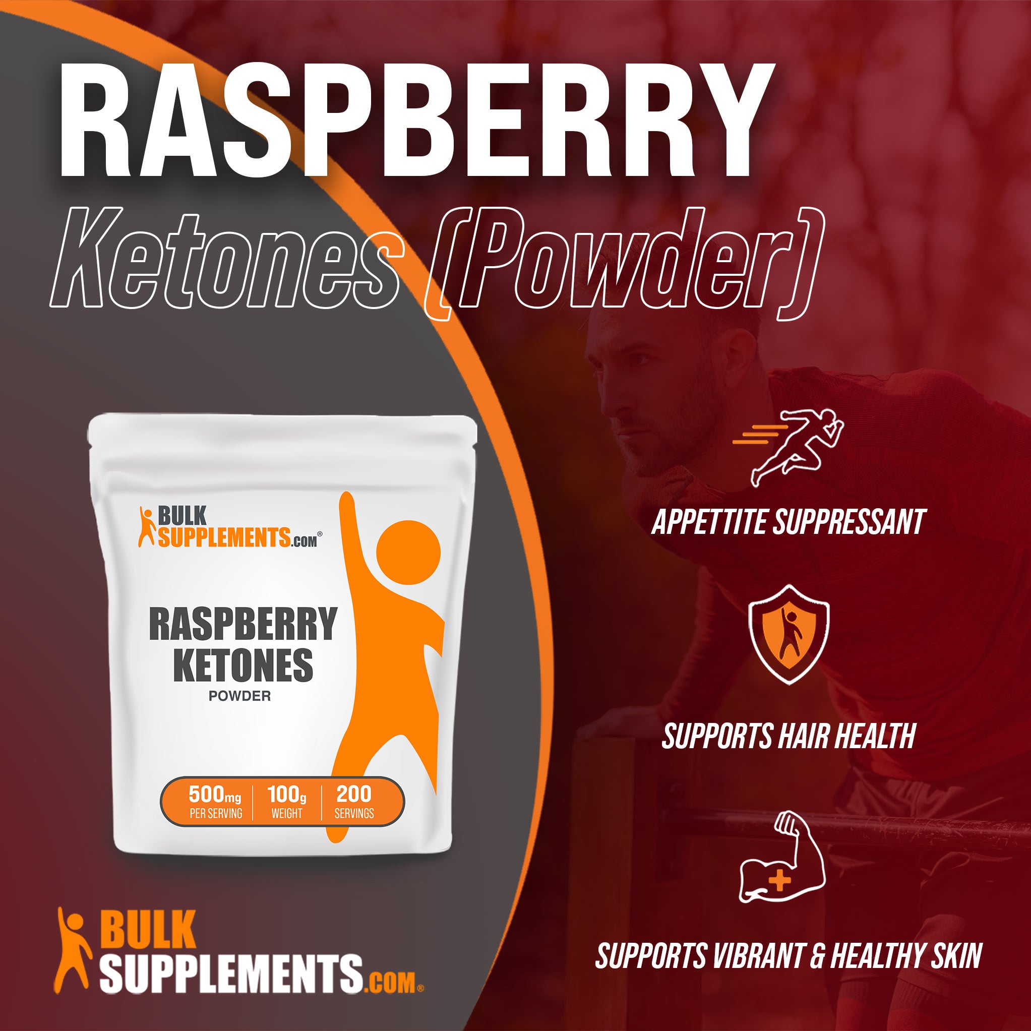 Benefits of Raspberry Ketones: appetite suppressant, supports hair health, supports vibrant and healthy skin