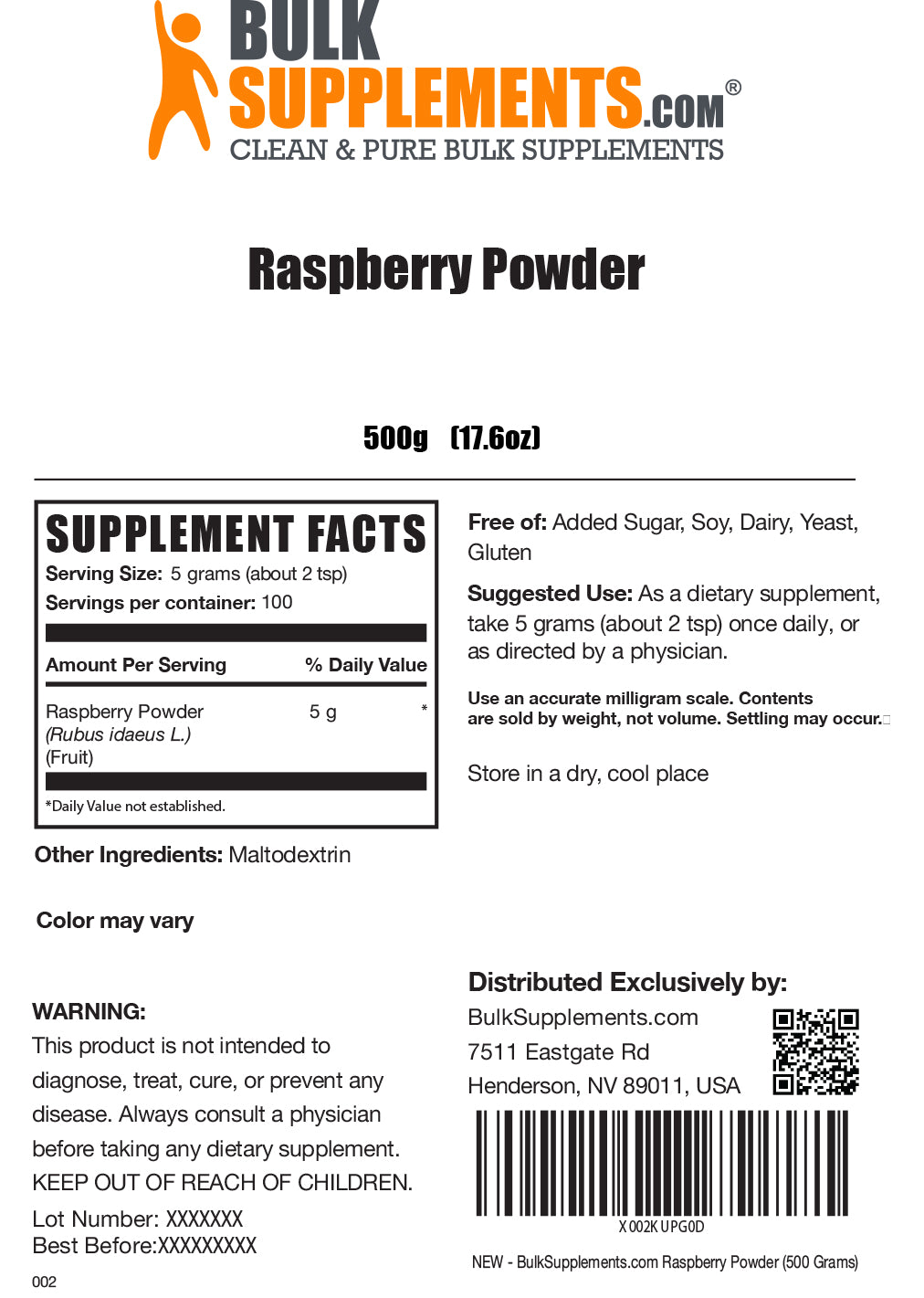 Raspberry Powder 500g Label