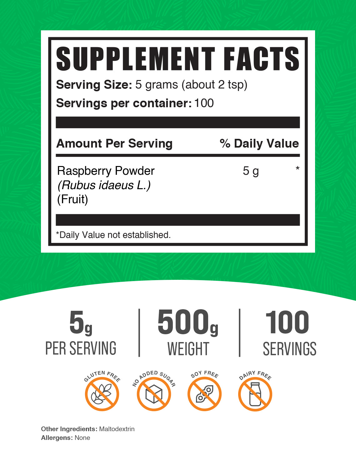 Supplement Facts Raspberry Powder