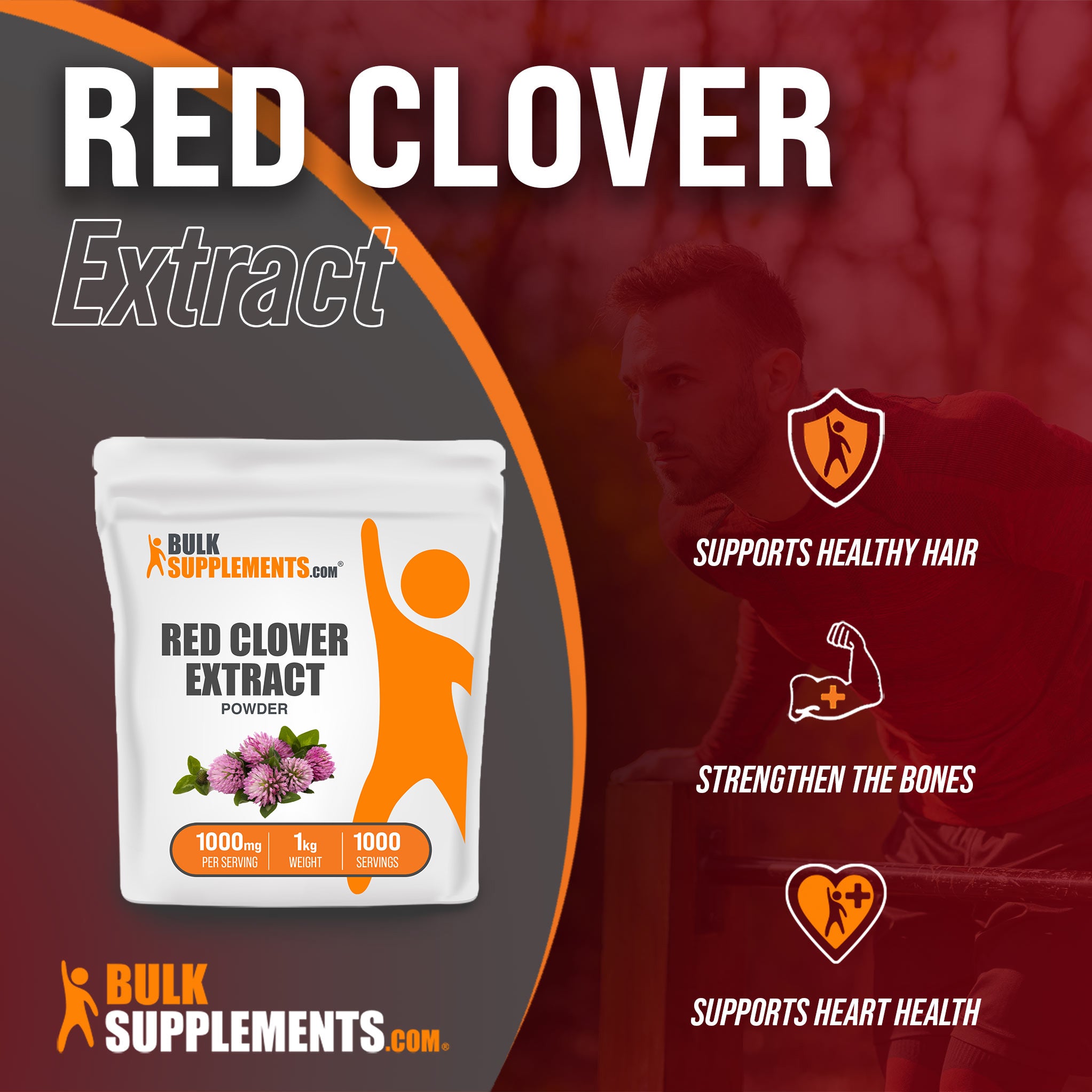 Benefits of Red Clover Extract: supports healthy hair, strengthen the bones, supports heart health