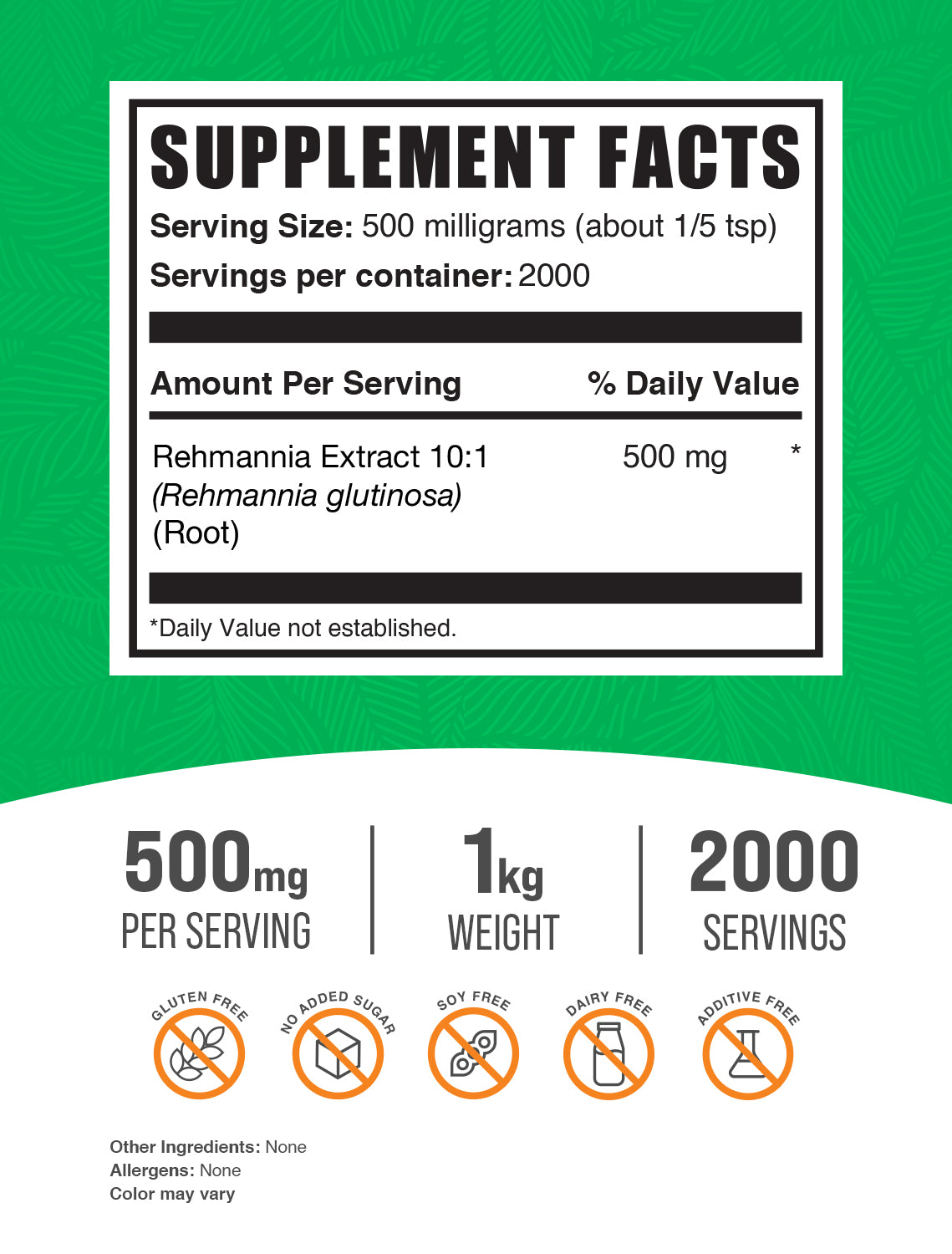 Rehmannia Root Extract Powder 1kg Label