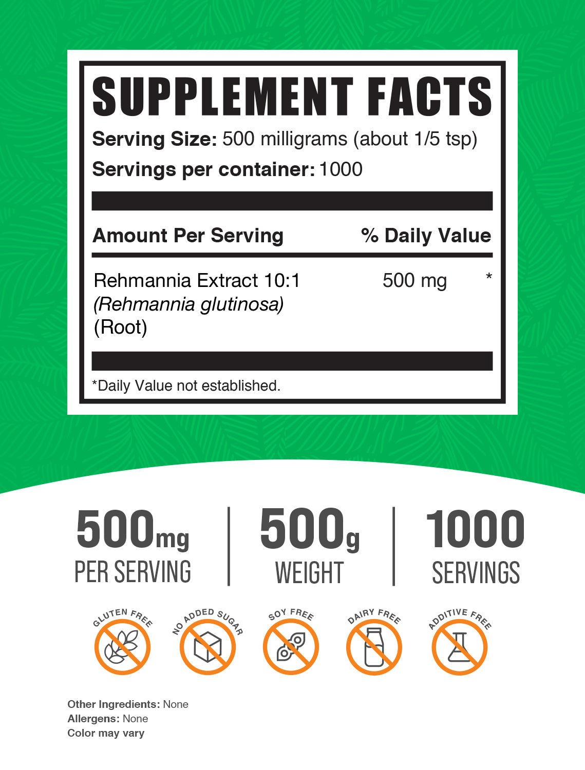 Rehmannia Root Extract Powder 500g Label