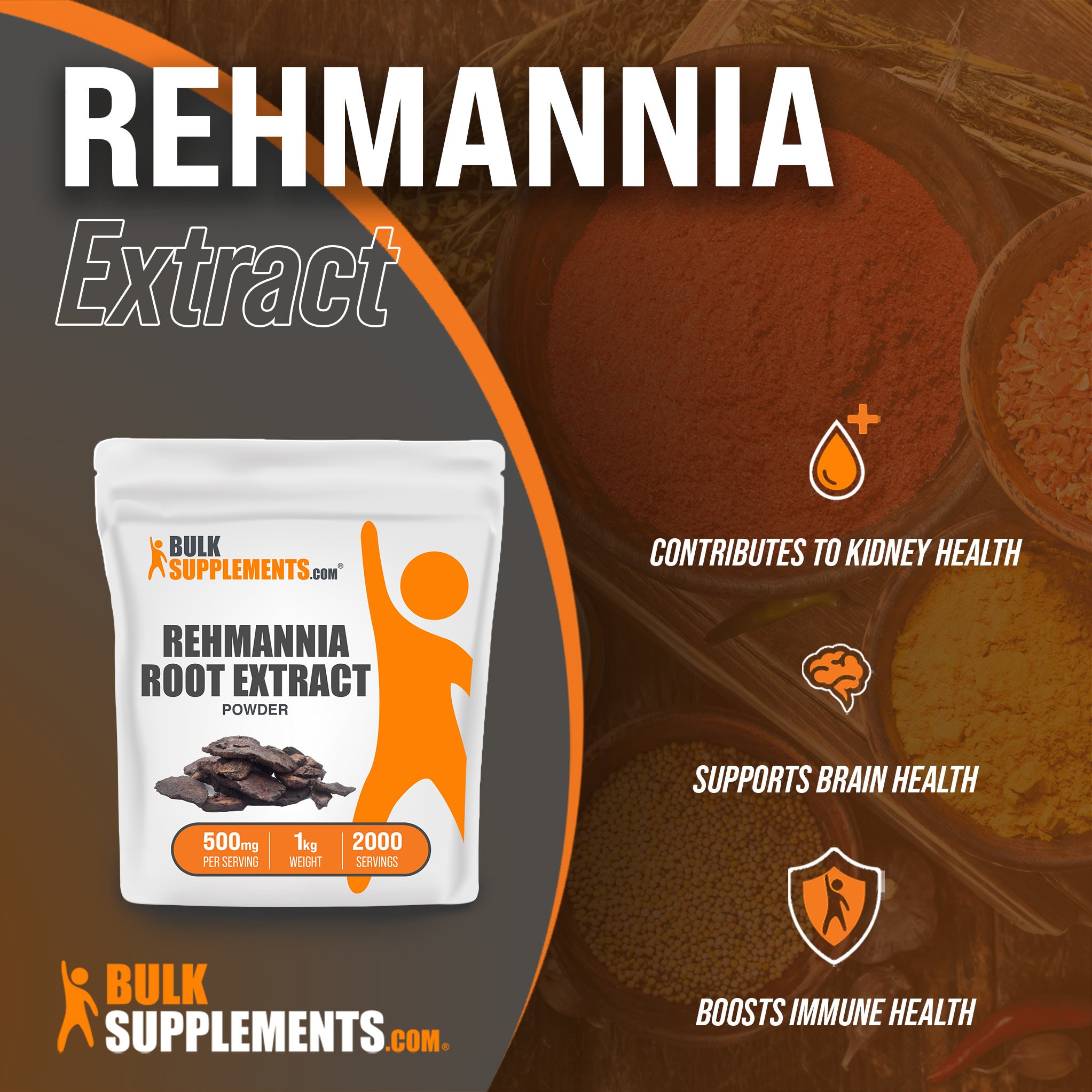 Benefits of Rehmannia Extract: contributes to kidney health, supports brain health, boosts immune health