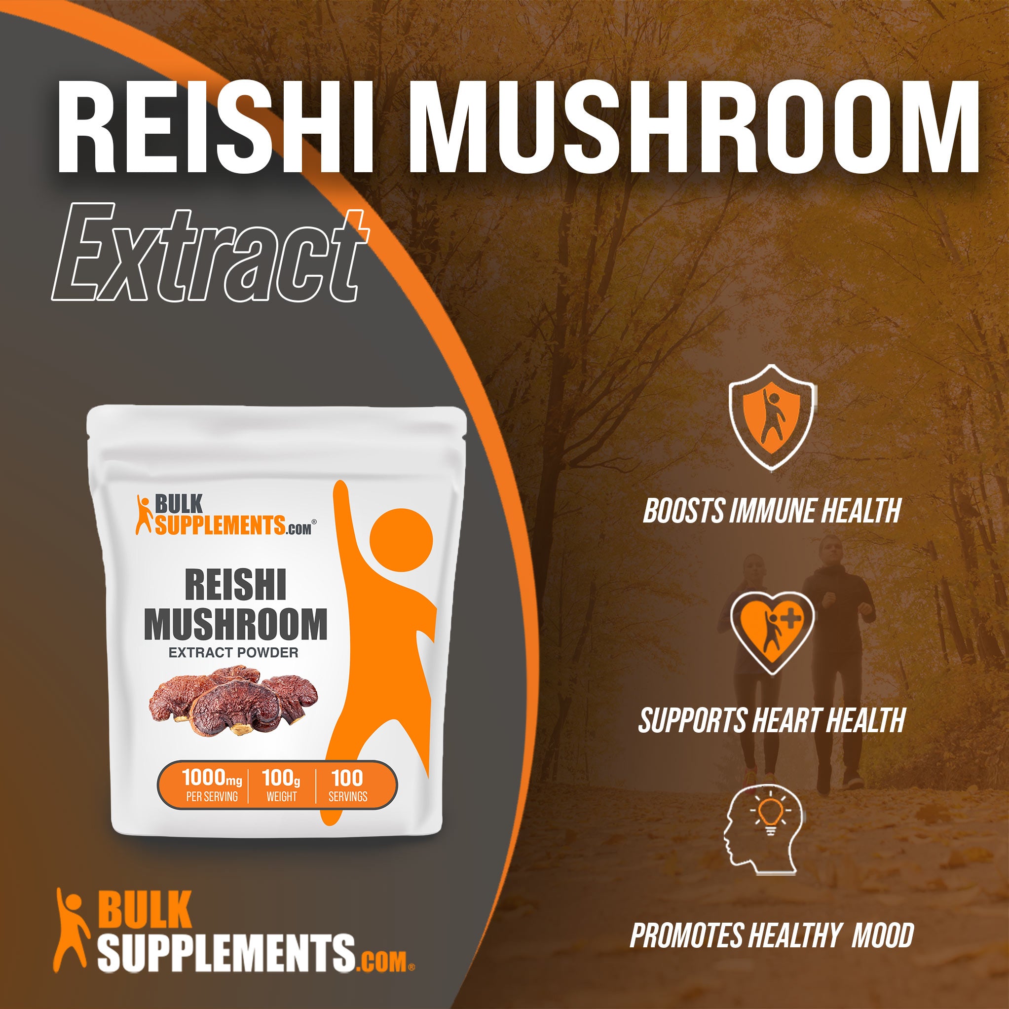 Benefits of Reishi Mushroom Extract: boosts immune health, supports heart health, promotes healthy mood