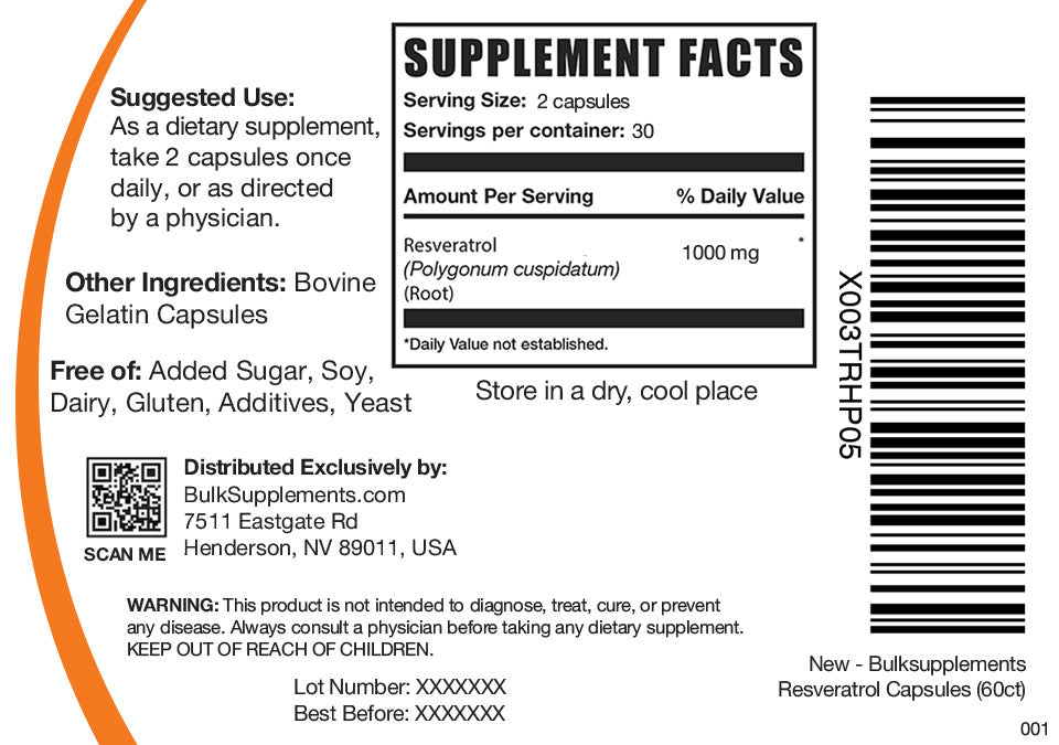 Resveratrol Capsules label