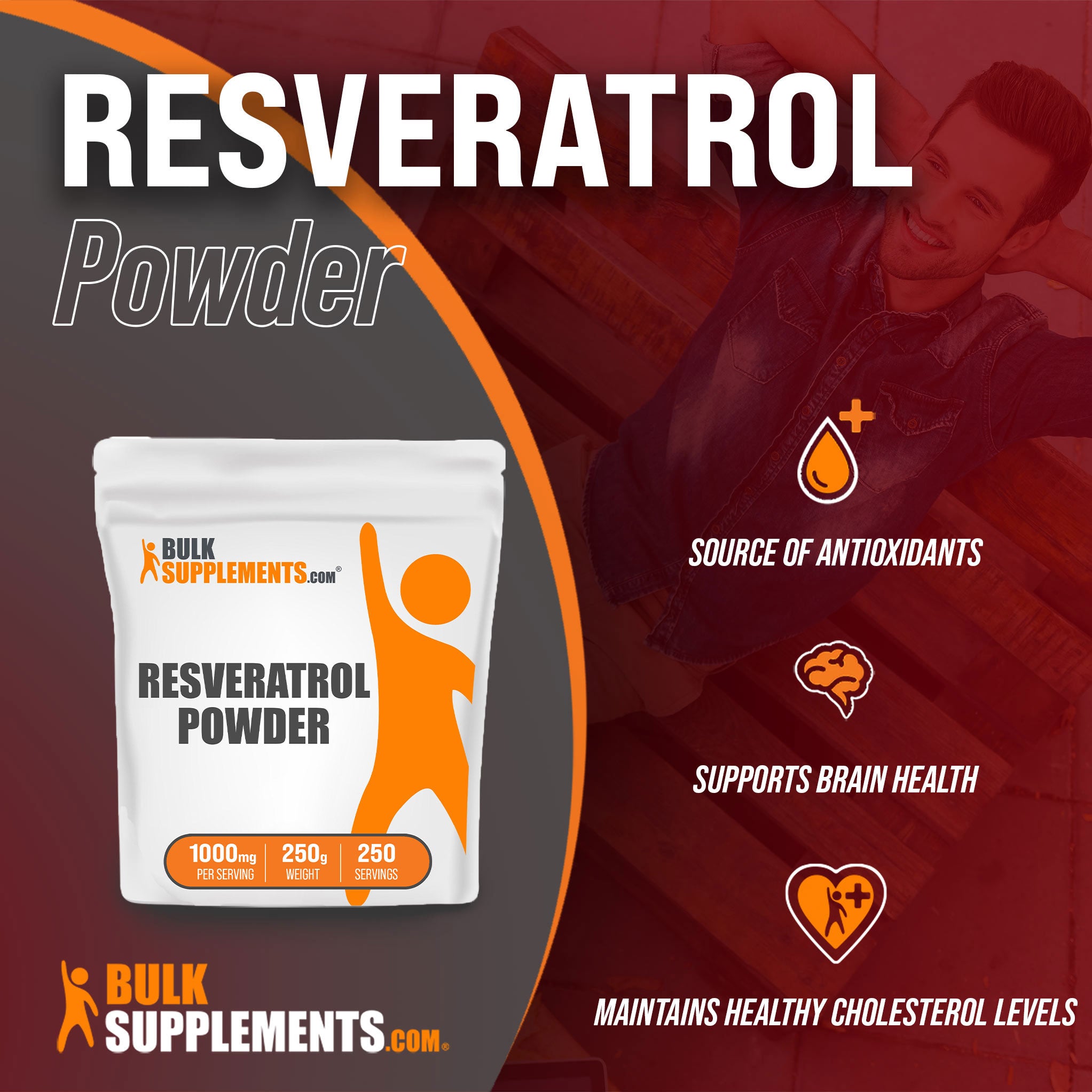 Benefits of Resveratrol: source of antioxidants, supports brain health, maintains healthy cholesterol levels